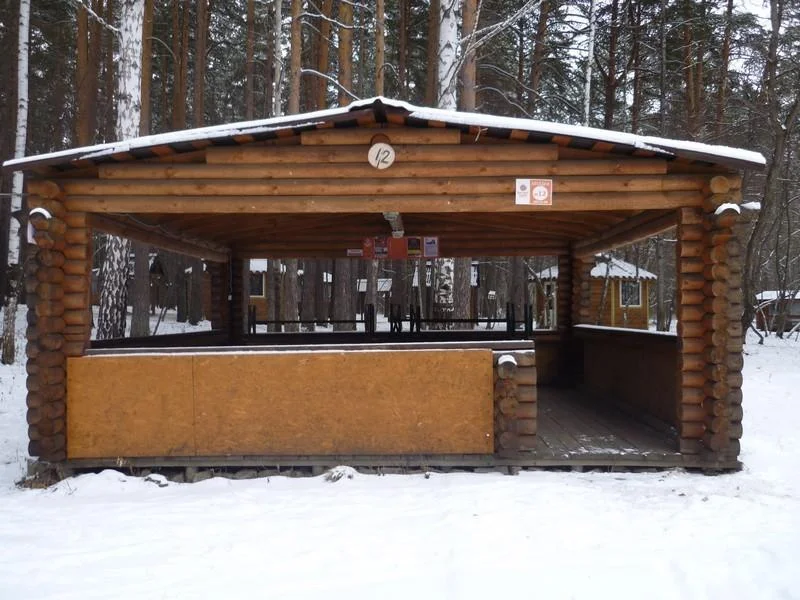 Открытые и закрытые беседки с мангалами в лесу в Парке Победы